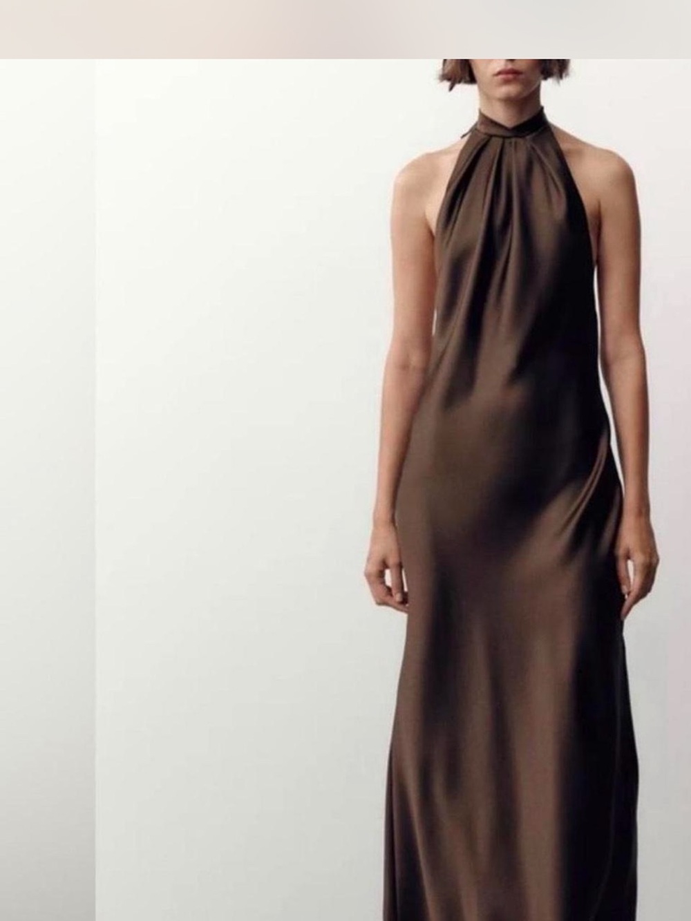 Zara Backless Halter Maxi Dress in Chocolate Brown